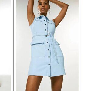 Karen Millen Compact Stretch Popper Detail Belted Dress Size UK16 (US 12) NWT
